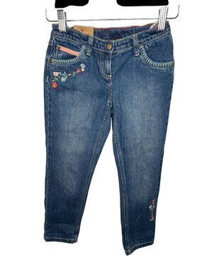 Hanna Andersson Girls 130 8 Boyfriend Jeans Floral Embroidered Adjustable Waist